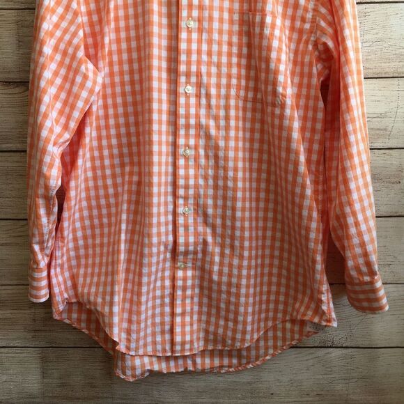 LANDS END SHIRT IN ORANGE AND WHITE GINGHAM - Picture 3 of 5